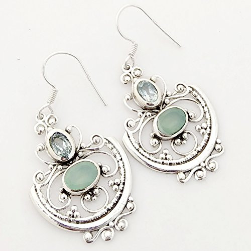 Kanika Jewelry Trove Genuine Blue Topaz  and  Aqua Chalcedony 925 Sterling Silver Earrings Mother s Day Gift