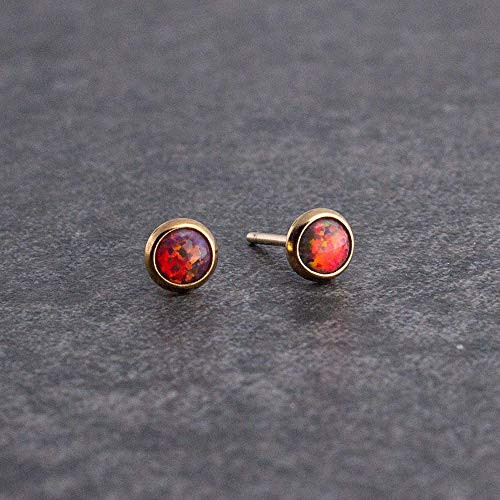 14K Gold Filled with Brown-Red Opal 4mm Stone Stud Earrings
