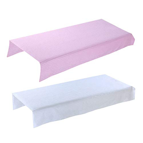 Bonarty 2x Beauty Bedsheet Massage Couch Cover Reusable Spa Cotton Massage Bed Table Sheet Couches Cover Sheet - Pink White