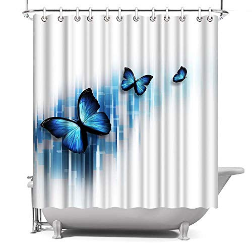 ArtBones Blue Butterfly Shower Curtain Polyester Fabric Waterproof Bathroom Bath Curtain Set 12 Hooks 72x72 inches