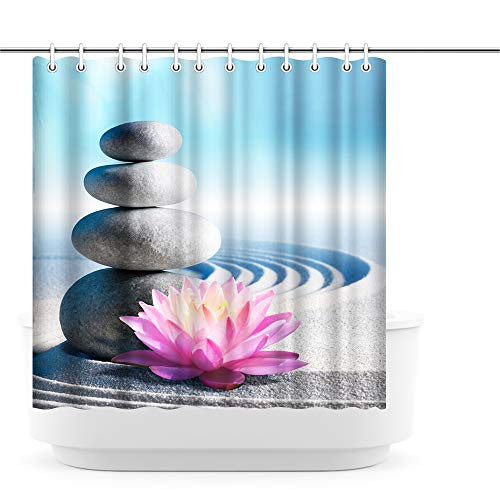 Artsbay Spa Shower Curtain Zen Stone Lotus Flower Meditation Relaxing Bathroom Curtain Cloth Fabric Bathroom Curtain Set Decor 72  x72