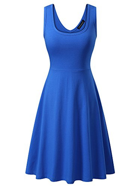 FENSACE Womens Sleeveless Scoop Neck Summer Beach Midi A Line Tank Dress Blue Medium