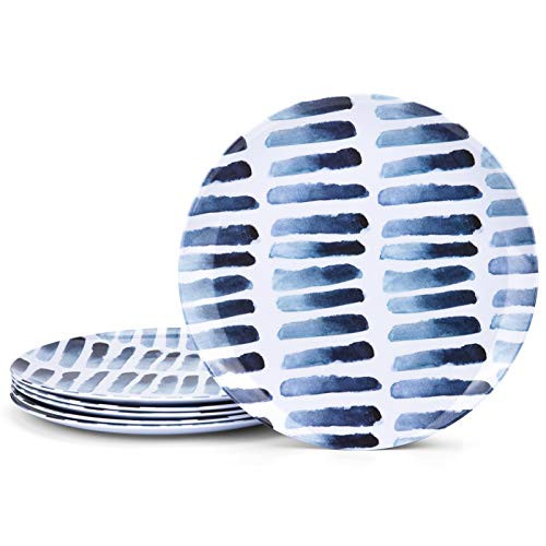 Blue Stripe Melamine Plates 10.5-inch Dinner Plates set of 6