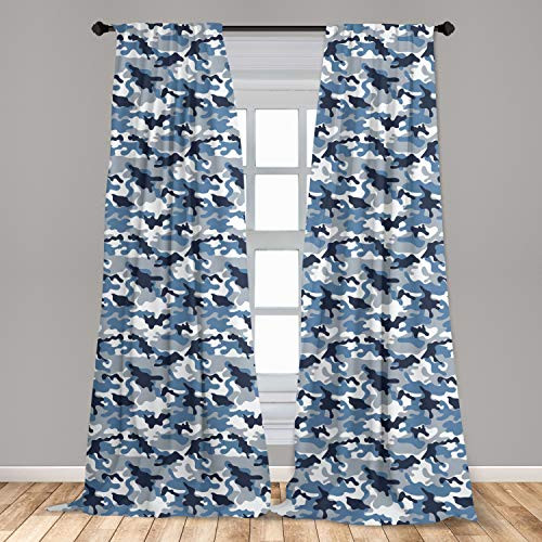 Ambesonne Camouflage Curtains Illustration Abstract Soft Colors Pattern Surreal Shapes Design Window Treatments 2 Panel Set for Living Room Bedroom Decor 56 inch x 84 inch Blue Indigo