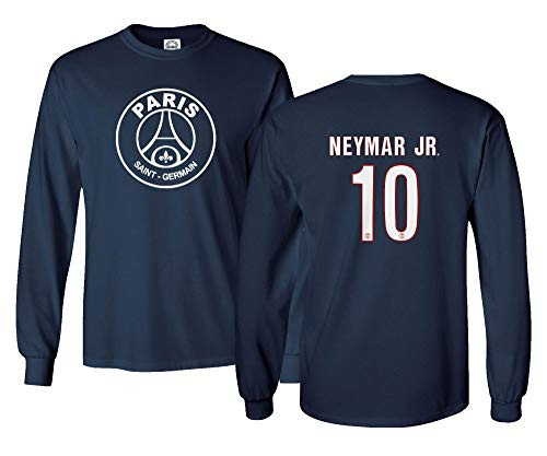 Spark Apparel New Paris Soccer Shirt  10 Neymar Jr. Men s Long Sleeve T-Shirt  Navy Large
