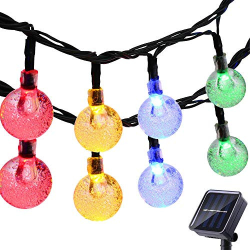 FlyCloud Solar String Lights Outdoor 50 LED Waterproof LED Outdoor Solar Lights Crystal Ball Decorative Lights 24Ft Indoor Outdoor Fairy Lights for Garden Patio Yard Christmas