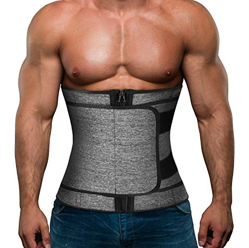Mens Workout Waist Trainer Neoprene Corset Sauna Sweat Trimmer Cincher Slimming Belly with Belts  Gery Waist Trainer with Zipper M