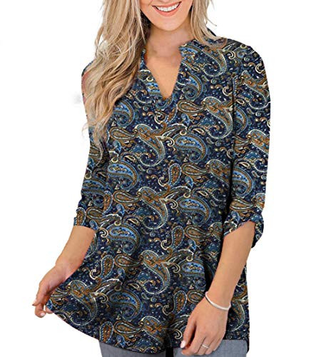 Othyroce Womens Tunics 3 4 Roll Up Sleeve V Neck Dark Blue 3x Plus Blouses Tunic Tops Shirts for women