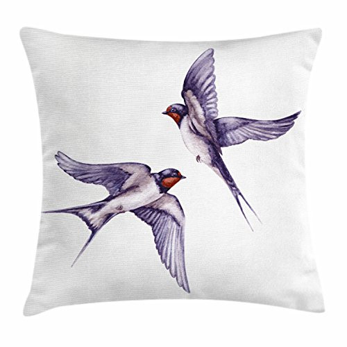 Lunarable Bird Throw Pillow Cushion Cover 2 Flying Swallows Open Wings Romantic Composition Marriage Nature Valentine Decorative Square Accent Pillow Case 20 inch X 20 inch Mauve Burnt Sienna
