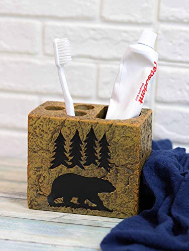 Ebros Wildlife Rustic Black Bear Roaming Pine Trees Forest Silhouette Bathroom Accent Resin Figurine Accessories Western Country Cabin Lodge Decorative  Toothbrush and Toothpaste Holder