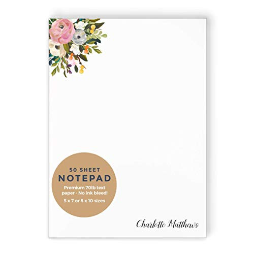 AMELIA FLORALS I NOTEPAD - Personalized Womens Blush and Blue Pretty Painted Wedding Flowers Stationery Stationary Memo Note Pad