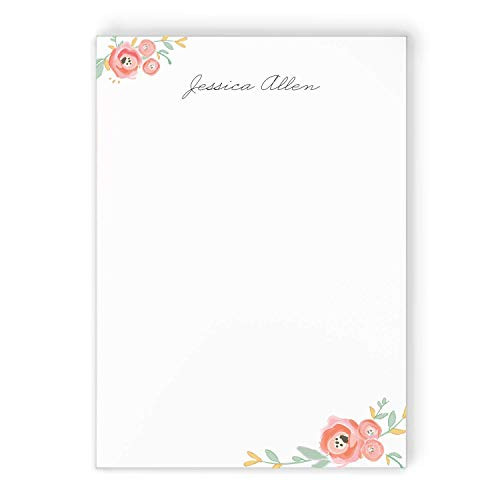 WATERCOLOR FLORALS NOTEPAD - Personalized Pink Coral Roses Garden Flower Stationery Stationary 5x7 or 8x10 Note Pad