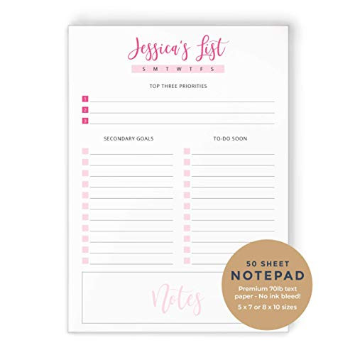 DAILY PLAN NOTEPAD - Personalized Custom To Do List Goals Planner Stationery Stationary Every Day 5x7 or 8x10 Note Pad