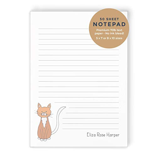 DARLING CAT NOTEPAD - Personalized Kitty Stationery Stationary 5x7 or 8x10 Note Pad