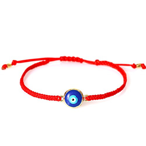 Red String Navy Blue Evil Eye Bracelet 14k Gold Plated Evil Eye Charm