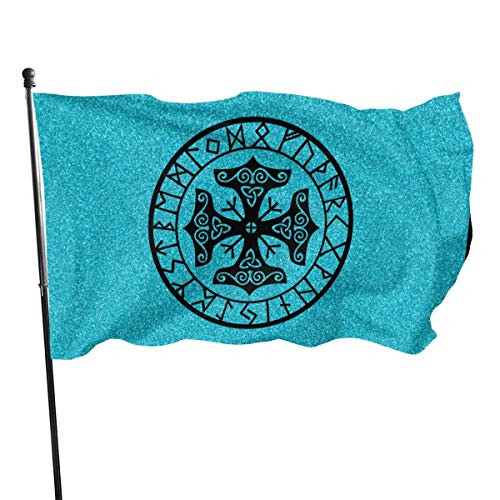 Vikings Mjolnir and Rune Wheel Norse Mythology Symbol 3x5 FT American Flag Outdoor Banner Family Banner Garden Banner Black