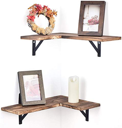 ZHOUHUAE Balcony Storage Rack Living Room Corner Wall Shelves Rustic Wood Corner Floating Shelves for Bedroom Bathroom Kitchen Set of 2