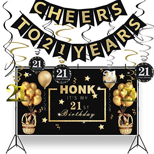 Tuoyi 21st Birthday Party Decorations KIT - Cheers to 21 Years Banner Sparkling Celebration 21 Hanging Swirls HONK It s My 21st Birthday Banner Yard Sign Tuoyi 21st Birthday Party Decorations KIT - Cheers to 21 Years Banner Sparkling Celebration 21 Hanging Swirls HONK It s My 21st Birthday Banner Yard Sign