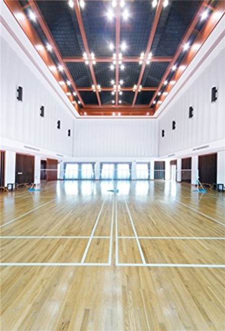 AOFOTO 4x6ft Polyester Sport Court Backdrop Badminton Gym Photography Background Indoor Playing Venue School Stadium Fitness Health Wooden Floor Ceiling Photo Studio Props No Wrinkle