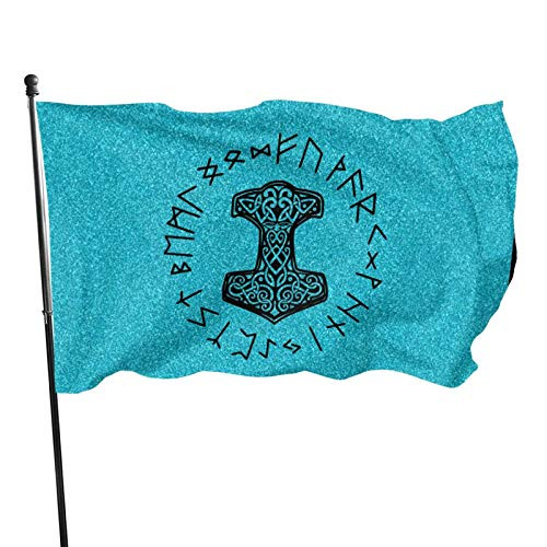 Mjolnir and Rune Wheel Norse Mythology Symbol 3x5 Ft American Flag Outdoor Banner Family Banner Garden Banner Black
