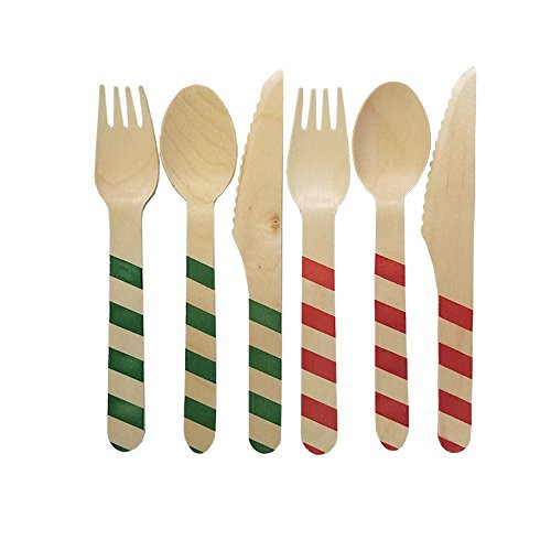 Perfect Stix Candy Cane Striped Kit-36ct Wooden Cutlery Set with Candy Cane Stripes (Pack of 36)
