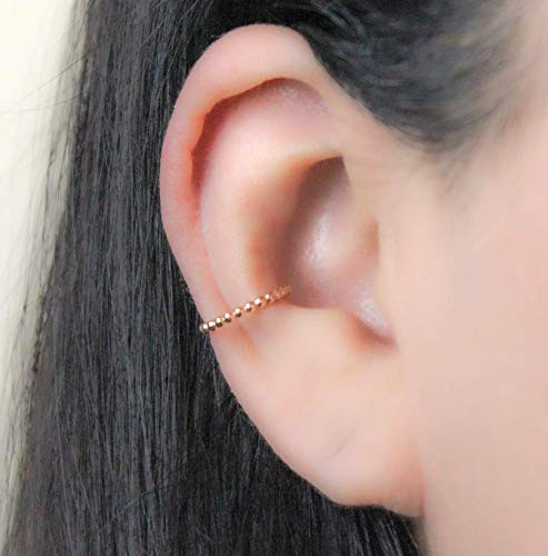 14K Rose Gold Filled Beaded Ear Cuff for Non-Pierced Ears. Fake Faux Conch Ear Piercing.