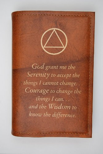 Alcoholics Anonymous Big Book Cover Serenity Prayer  and  AA Symbol Tan