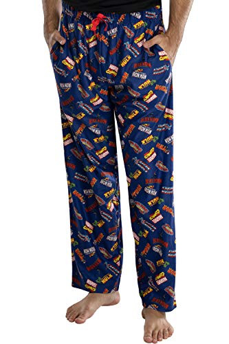 Marvel Comics Men s Avengers Iron Man Captian America Hulk Thor Spider-Man Logos Sleep Lounge Pajama Pants  SM  Blue