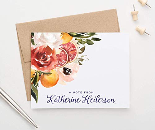 Rustic Personalized Floral Stationary with Envelopes FOLDED NOTE CARDS Citrus Fall Floral Personalized Stationery Set for Women Personalized Floral Note Cards Your Choice of Colors and Quantity