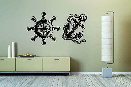 Ship Steering Wheel Anchor Marine Nautical Wall Vinyl Sticker Car Mural Decal Art Decor LP5344