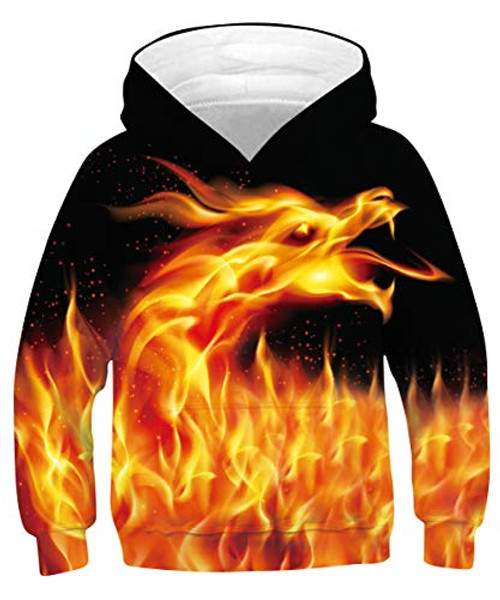 Teen Boys Girls Hoodies Casual Cool Hooded Sweatshirts Tops 3D Print Dragon Galaxy Fire Dragon Black Toddler Kids Pullover with Pockets