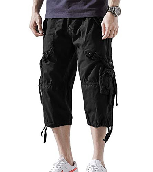 AOYOG Men s Cargo Shorts 3 4 Relaxed Fit Below Knee Capri Cargo Pants Cotton Black AOYOG Men s Cargo Shorts 3 4 Relaxed Fit Below Knee Capri Cargo Pants Cotton Black