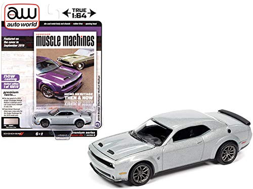 2019 Dodge Challenger Hellcat Redeye Triple Nickel Silver Hemmings Muscle Machines Magazine Cover Car  Sep 2019  Ltd Edition 10816 pcs Worldwide 1 64 Diecast Model Car by Autoworld 64272-AWSP049B