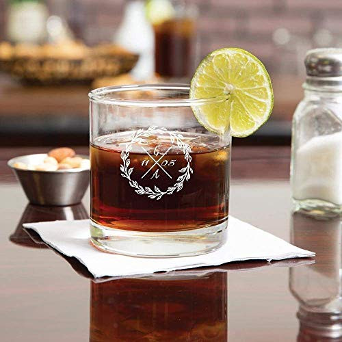 Personalized Scotch Whiskey Bourbon Glass Gift Wedding Date Monogram Logo Old Fashioned Glass-10.5 oz