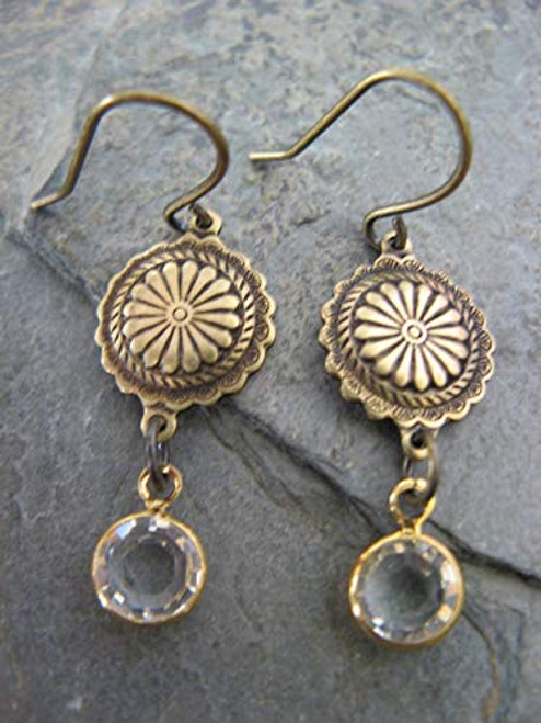 Swarovski Crystal Antique Brass Earrings Boho Artisan Jewelry Swarovski Crystal Antique Brass Earrings Boho Artisan Jewelry