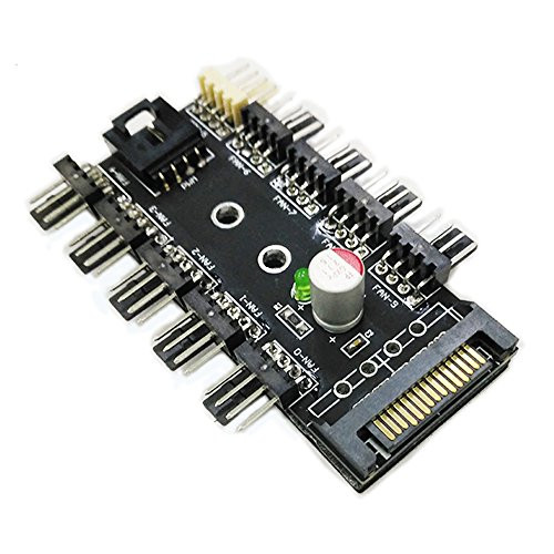 Chassis Fan Hub CPU Cooling HUB 10 Port 12V 3Pin/4 Pin Fan PWM Fan Hub Controller power from SATA Interface