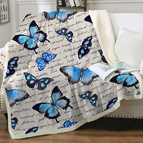 Sleepwish Butterfly Blankets Fuzzy Throws Vintage Blue Butterflies Throw Blanket for Adults Women Teen Girls Retro Sherpa Fleece Plush Blanket for Bed Couch Sofa 50 inchx60 inch Sleepwish Butterfly Blankets Fuzzy Throws Vintage Blue Butterflies Throw Blanket for Adults Women Teen Girls Retro Sherpa Fleece Plush Blanket for Bed Couch Sofa 50 inchx60 inch