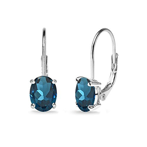 Sterling Silver London Blue Topaz 7x5mm Oval Solitaire Dainty Leverback Earrings Sterling Silver London Blue Topaz 7x5mm Oval Solitaire Dainty Leverback Earrings