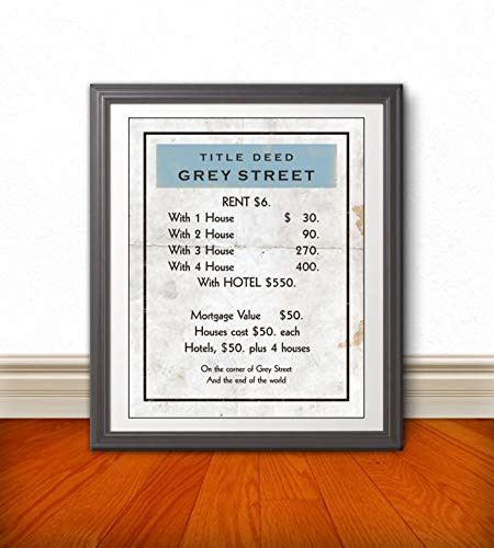 Dave Matthews Band Inspired Poster Print   Grey Street   Re-Imagined Monopoly Card   11x14