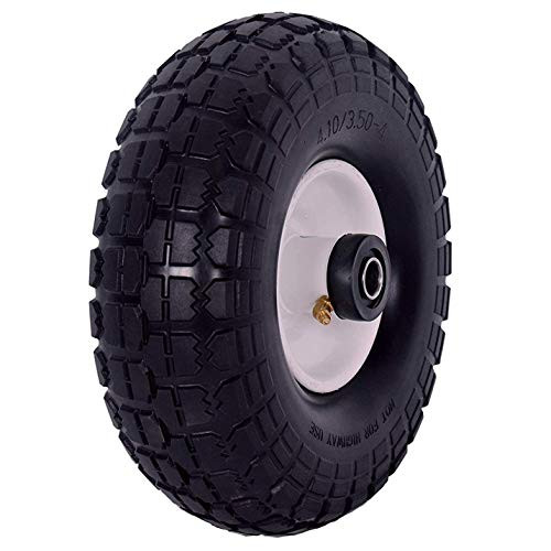 Jeneric 4.10 3.50-4 inch Flat Free 2.25 inch Offset Hub 5 8 inch Ball Bearings Wheelbarrow Hand Truck Wagon Garden Cart Replacement Tire Premium Wheel Barrel Tire