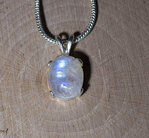 Dainty Rainbow Moonstone Necklace   925 Sterling Silver Necklace Pendant   Handmade Moonstone Gemstone Necklace   Pagan Moonstone Jewelry Gift for Women   Blue Moonstone Healing Crystal Pendant