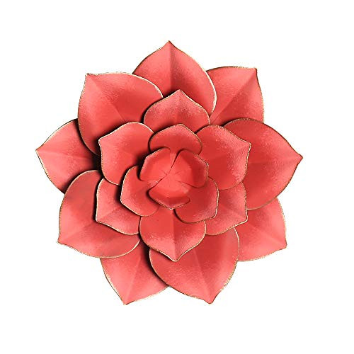 H HOMEBROAD. Metal Flower Wall Art Decorations Hanging for Bathroom Livingroom Bedroom or Garden Porch Patio Wall Sculpture Coral 13 inch