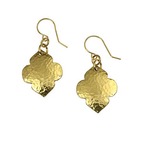 Hammered Nu Gold Brass Quatrefoil Dangle Earrings
