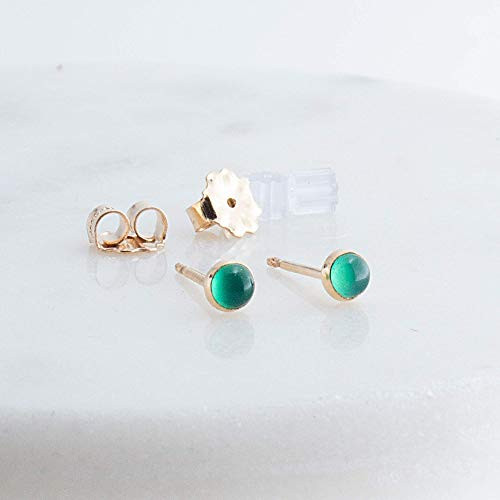 Green Chalcedony Gemstone 3mm Stud Earrings in 14K Gold Filled Bezel Set Cartilage Earring for Women Green Chalcedony Gemstone 3mm Stud Earrings in 14K Gold Filled Bezel Set Cartilage Earring for Women