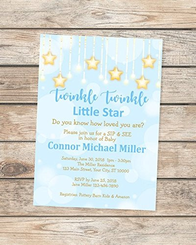 Twinkle Twinkle Little Star Baby Sip And See Invitation Blue And Gold Baby Shower Invitation For Baby Boy Twinkle Twinkle Sip  and  See Baby Invitation
