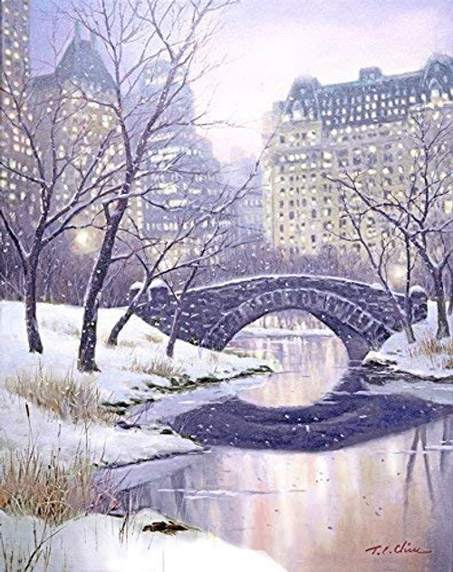 Central Park New York City in Winter Snow Art Print of Oil Painting Bridge Winter Cityscape Snow Central Park New York City in Winter Snow Art Print of Oil Painting Bridge Winter Cityscape Snow