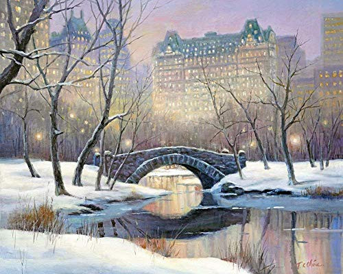 New York City Central Park Art Print of Oil Painting Bridge Winter Cityscape Snow New York City Central Park Art Print of Oil Painting Bridge Winter Cityscape Snow