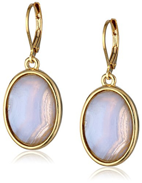 1928 Jewelry inchSemi-Precious Collection inch 14k Gold Dipped Blue Lace Agate Oval Drop Earrings 1928 Jewelry inchSemi-Precious Collection inch 14k Gold Dipped Blue Lace Agate Oval Drop Earrings
