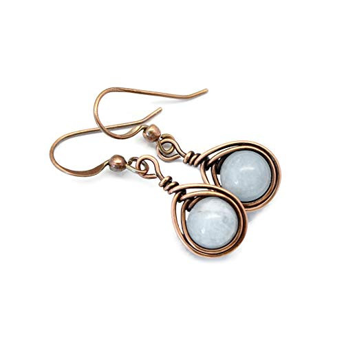 Copper Wire Wrapped Earrings with Aquamarine Gemstone