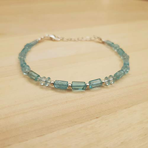 Sky Blue Apatite Saucer Tube Beads Bracelet Sterling Silver Birthstone Jewelry Gift for women Sky Blue Apatite Saucer Tube Beads Bracelet Sterling Silver Birthstone Jewelry Gift for women